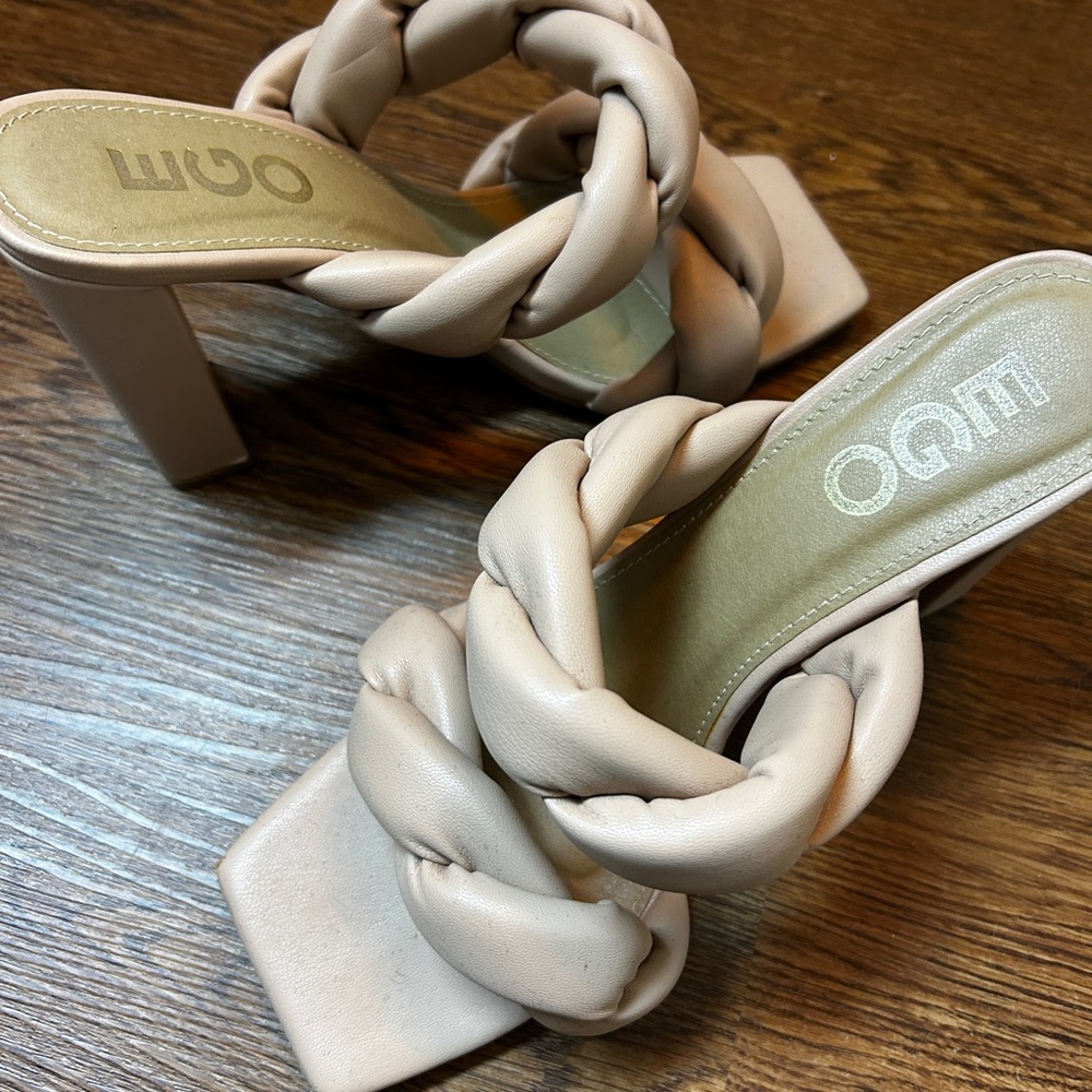 Women's Cream Braided Heeled Sandals
